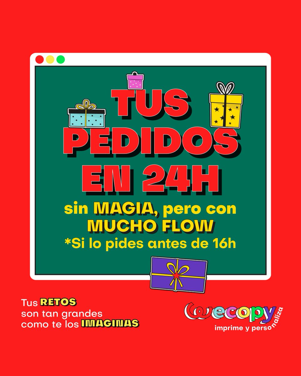 wecopyes's tweet photo. No tenemos renos mágicos, ni elfos, ni a Rodolfo tirando del trineo… pero sí tenemos envíos en 24 horas.
¿El truco? Pide antes de las 16h y tus apuntes llegan más rápido que un villancico pegadizo. 🚀
PD: No necesitas chimenea, solo WiFi.
#wecopy #copisteriaonline #24h https://t.co/wd69qwZkEh