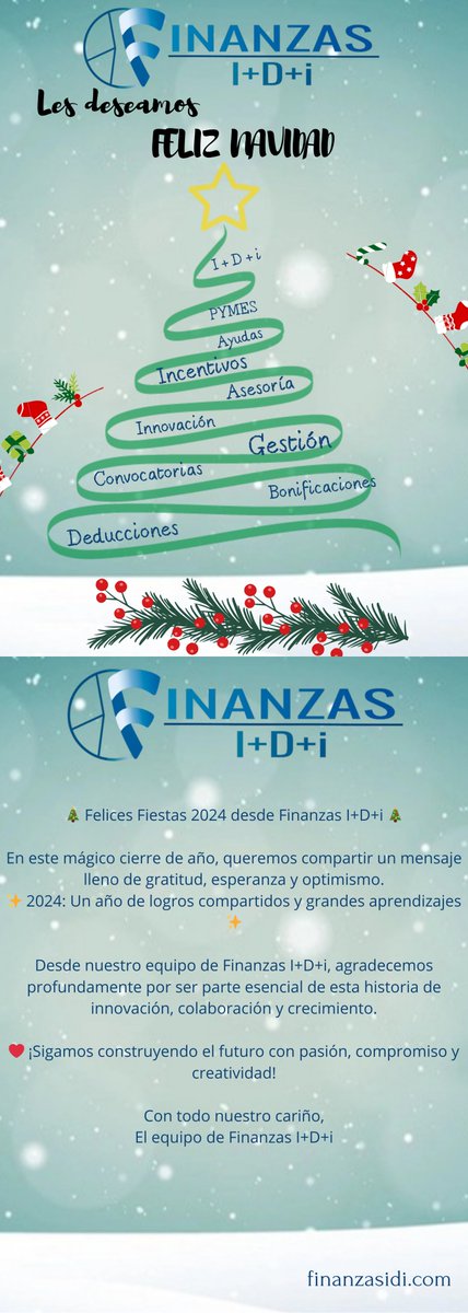 🎄 Felices Fiestas 2024 desde Finanzas I+D+i 🎄

En este mágico cierre de año, queremos compartir un mensaje lleno de gratitud, esperanza y optimismo.
✨ 2024: Un año de logros compartidos y grandes aprendizajes ✨