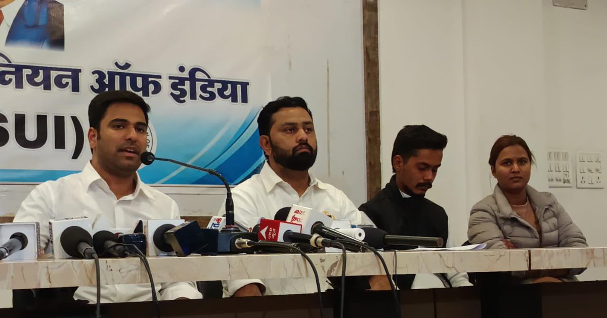 varunchoudhary2's tweet photo. First, they attacked reservation; now, they are attacking Dr. Ambedkar Ji, who enshrined it in the Constitution.

Raised key issues in today's press conference in Nagpur:
 1️⃣ BJP-RSS's attack on the Constitution & Ambedkar Ji. 2️⃣ Shrinking govt jobs & bypassing reservations via privatization. 3️⃣ Vacant reserved posts, hostel exclusion for OBCs. 4️⃣ Scholarship cuts & rising dropouts due to casteism.

NSUI stands firm to safeguard social justice.