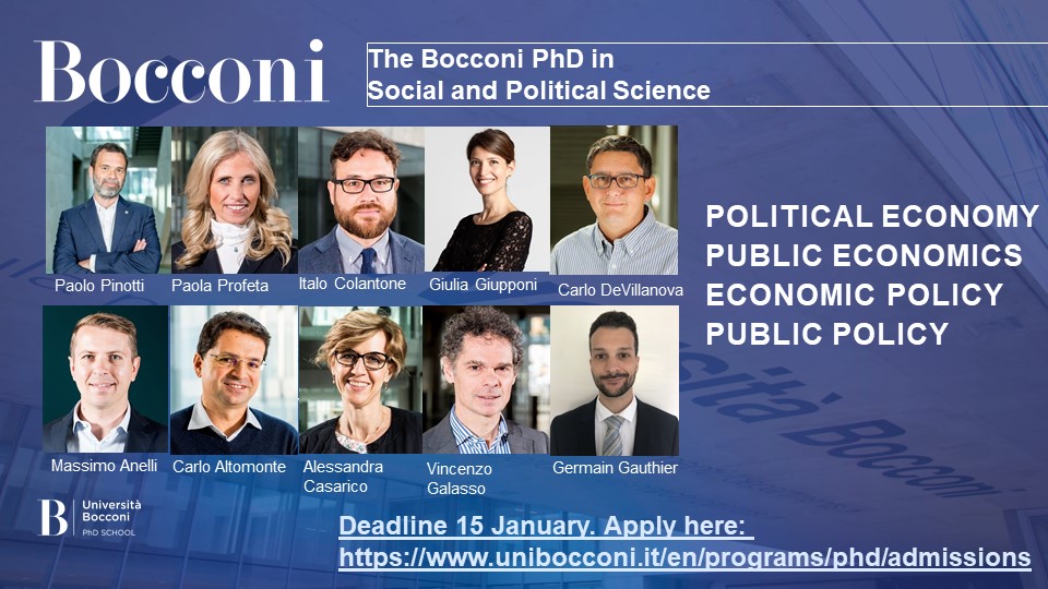 Arnstein Aassve (@arnstein_aassve) on Twitter photo The names speak for themselves...
Join the <a href="/Bocconi/">Universita Bocconi</a> #PhD in Social and Political Science
Deadline for applications: 15th January 2025
<a href="/Unibocconi/">Università Bocconi</a> <a href="/sdabocconi/">SDA Bocconi</a> <a href="/CIVICA_EU/">CIVICA The European University of Social Sciences</a>
#PhD #political #public The names speak for themselves...
Join the <a href="/Bocconi/">Universita Bocconi</a> #PhD in Social and Political Science
Deadline for applications: 15th January 2025
<a href="/Unibocconi/">Università Bocconi</a> <a href="/sdabocconi/">SDA Bocconi</a> <a href="/CIVICA_EU/">CIVICA The European University of Social Sciences</a>
#PhD #political #public