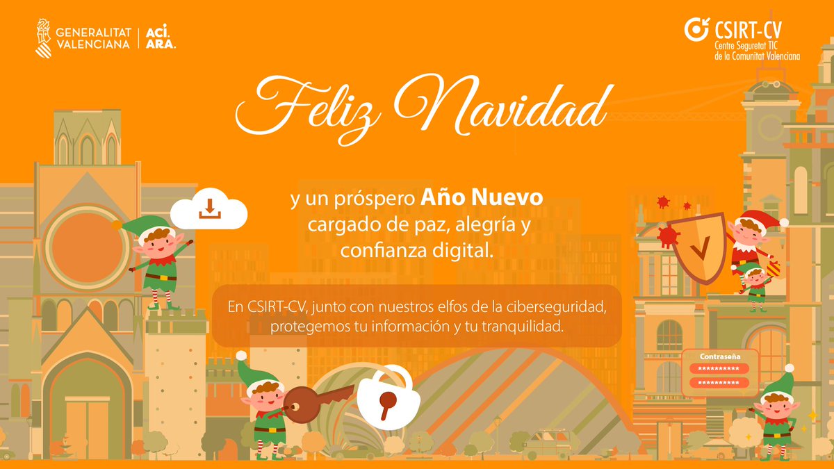 Todo el equipo de CSIRT-CV, junto con nuestros elfos de la #ciberseguridad, os deseamos una #FelizNavidad24 y un Próspero Año Nuevo cargado de paz, alegría y confianza digital‼️

<a href="/GVAhisenda/">GVA Hisenda</a> #concienciacion #Navidad #Navidad2024