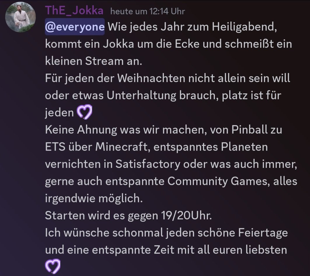 Weihnachten steht vor der Tür und wer Heiligabend nicht allein sein mag, kann gerne vorbeischauen. 💜