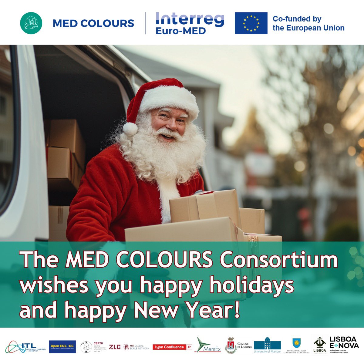 The #MEDCOLOURS consortium wishes you all a joyful Christmas 🎄🎁 and and a Happy New Year! 2️⃣0️⃣2️⃣5️⃣✨

#MEDCOLOURSProject #Logistics #UrbanPlanning #SmartCities #FUAs #EuropeanProjects