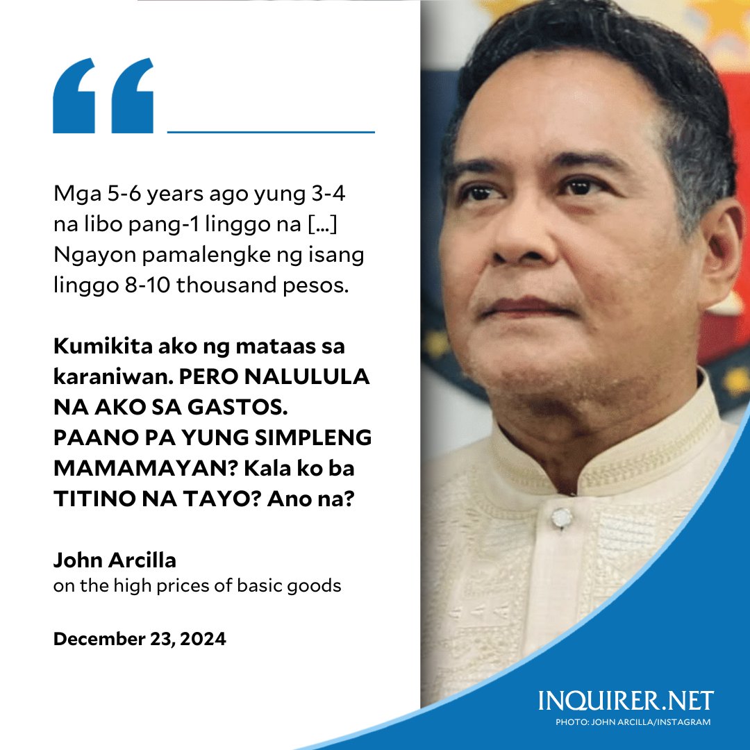 inquirerdotnet's tweet photo. 'PAANO PA YUNG SIMPLENG MAMAMAYAN?' 

Acclaimed actor John Arcilla voices his frustration over the rising prices of basic commodities.

READ MORE: https://t.co/u6IARuMgQQ https://t.co/dzyhaSqL87
