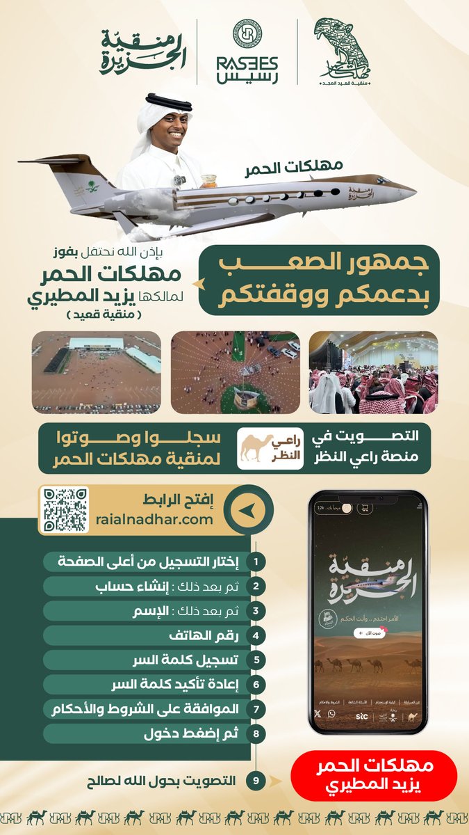 طريقة التصويت , الفووز لقعيد باذن الله 🔥
الرابط / 
⁦raialnadhar.com/competition⁩

⁦<a href="/y3050_/">‏قعيد المجد🇸🇦</a>⁩ 
 ⁧#مهلكات_الحمر_منقيه_الجزيره⁩
⁧#رسيس_راعي_مهلكات_الحمر⁩
