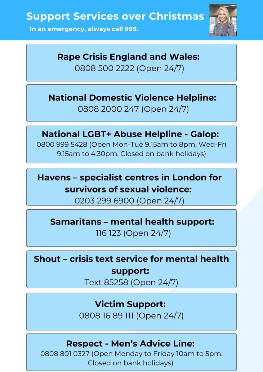 The festive period can be a difficult and challenging time for victims and survivors.  I want to thank the support services and helplines that are operating over this time to provide help.  If you need support, please do not suffer in silence ⬇️