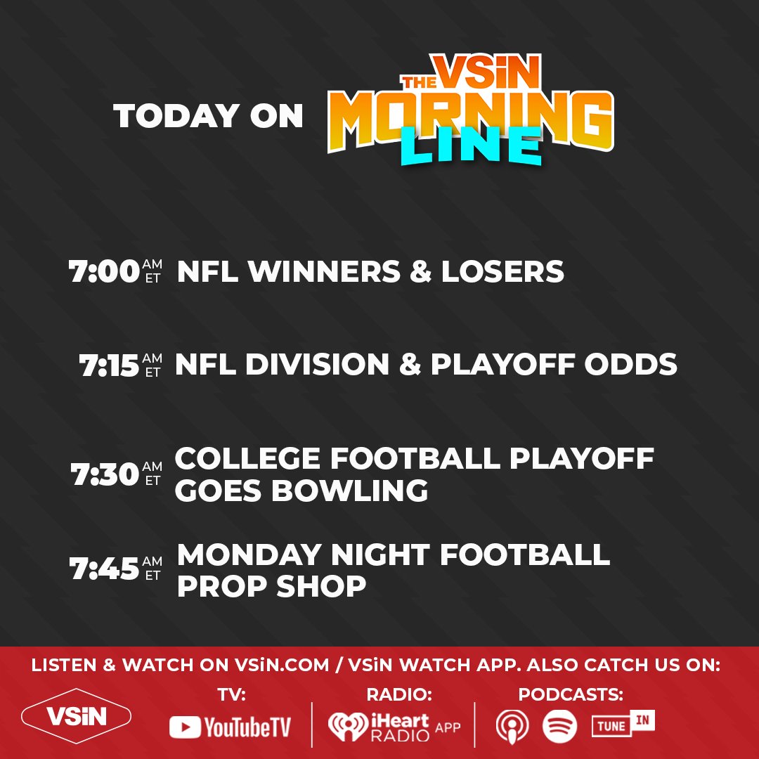 VSiN (@vsinlive) on Twitter photo Get your holiday week started with the best sports betting talk from <a href="/HarrisonSanford/">Harrison Sanford</a> & <a href="/erikcoleman/">Erik Coleman</a>
NFL & College Football Playoff recap & odds going forward, plus insights from our 9-year NFL vet! Get your holiday week started with the best sports betting talk from <a href="/HarrisonSanford/">Harrison Sanford</a> & <a href="/erikcoleman/">Erik Coleman</a>
NFL & College Football Playoff recap & odds going forward, plus insights from our 9-year NFL vet!