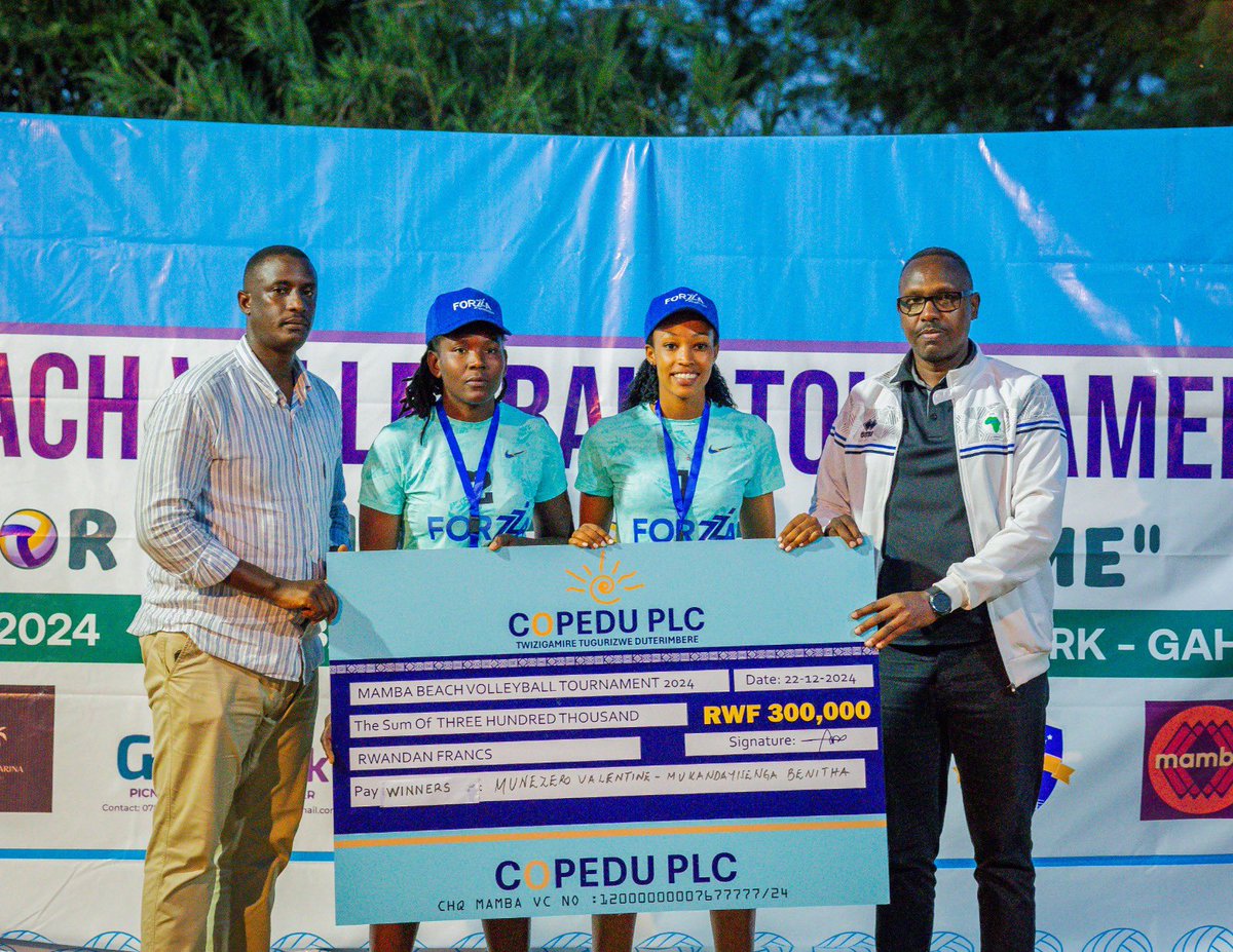 Rw_Volleyball's tweet photo. Congrats to all the winners of the 2024 Mamba Beach Volleyball Tourney in all categories.

A big thank you to Mamba VC for organizing such an incredible event. 

Together, we keep raising the bar for Rwandan volleyball.

#RwandaVolleyball https://t.co/h6D2ew0YdA