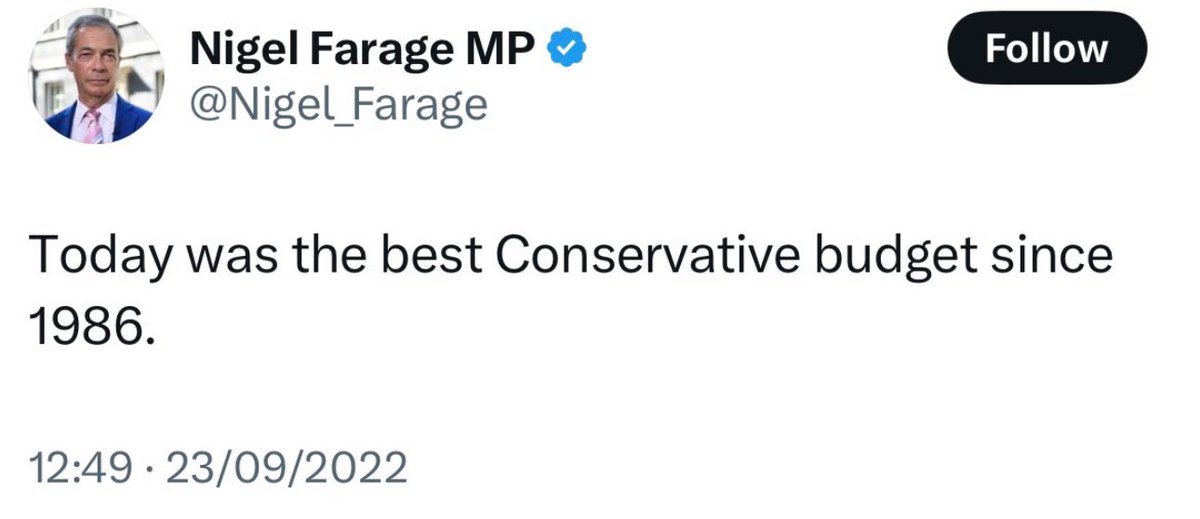 A quick reminder that this is what Nigel Farage thought about Liz Truss and her Kamikaze budget...

#economy