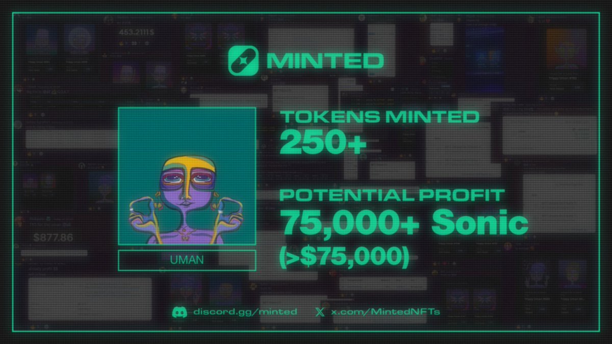Umans On A Sonic Trip 👽

Mint Price: 100 $S
Floor: 232 $S
Bot: <a href="/MinTechBots/">MinTech</a> 
Group P&amp;L: $75,000+

I believe this is one of our greatest ACO runs in <a href="/MintedNFTs/">Minted</a>. Not based off the P&amp;L amount but the fact we minted 25% of total supply for 150+ individual members is insane to me.