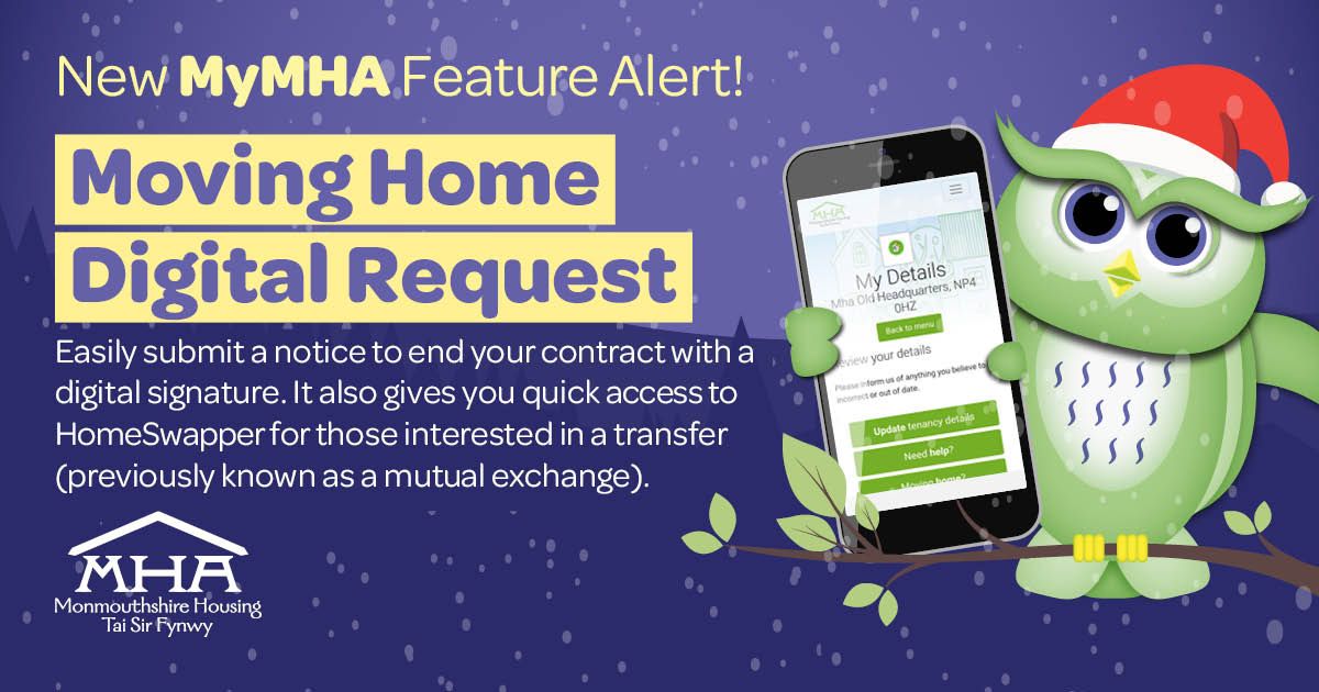 Another new feature is now live! You can now easily submit a notice to end your contract with a digital signature right in the app 🏠 You can also easily access HomeSwapper, if you're interested in transferring / swapping your home for another social housing property️.

#MyMHA