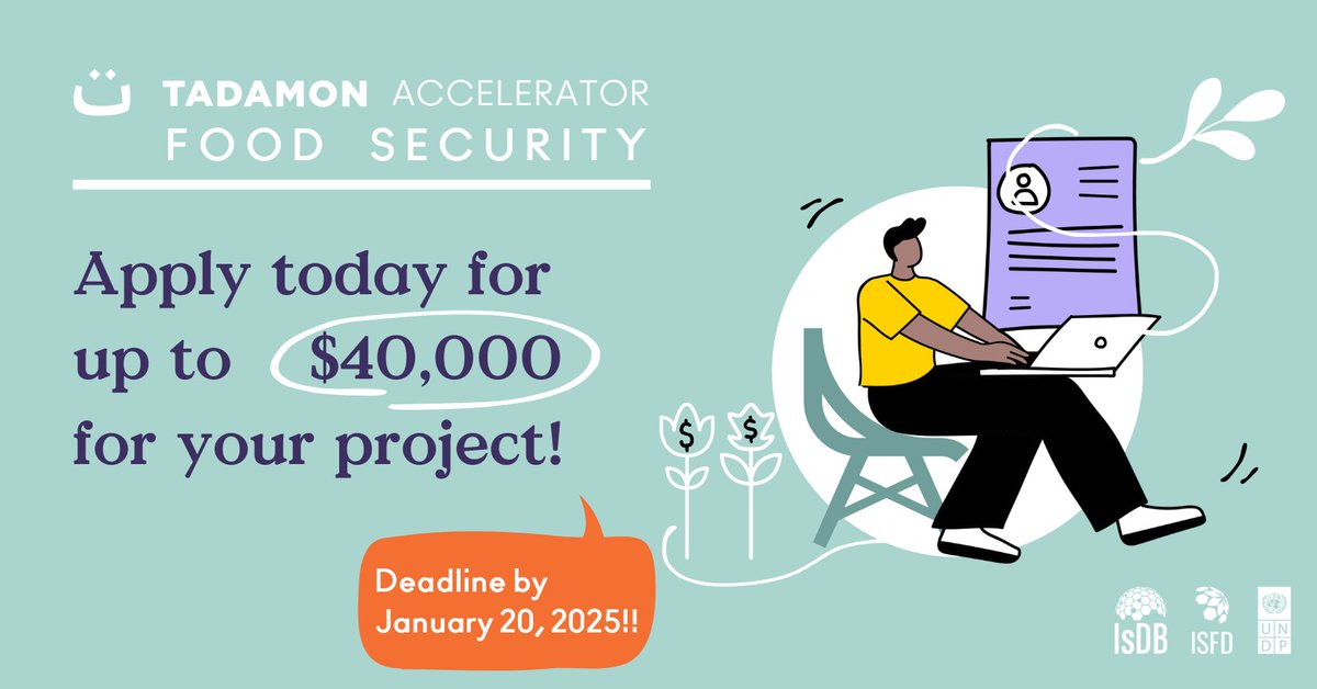 This is your opportunity to get funding to accelerate your 
organisation’s impact.

Apply to Tadamon Accelerator for Food Security and receive up to $40,000 in grants.

Don’t miss the deadline, apply before January 20 and make your impact count!

tadamon.community/accelerator/cs…