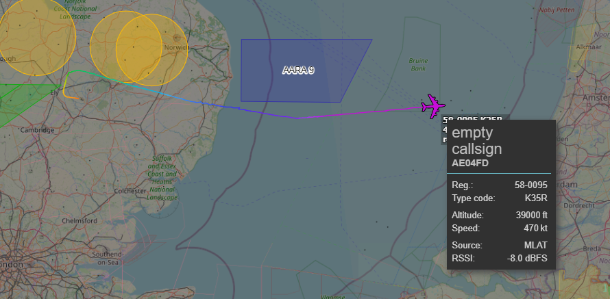 Andyyyyrrrr's tweet image. 11:36 HOBO 10 USAF KC-135/T Stratotanker
Departed RAF Mildenhall Likely to Provide AAR for #P8, #PK239 out of Keflavik #BIKF 🇮🇸
Likely to meet over the Baltic Sea.
Currently working London 121.225.
#HOBO10 Tail : 58-0095/#AE04FD