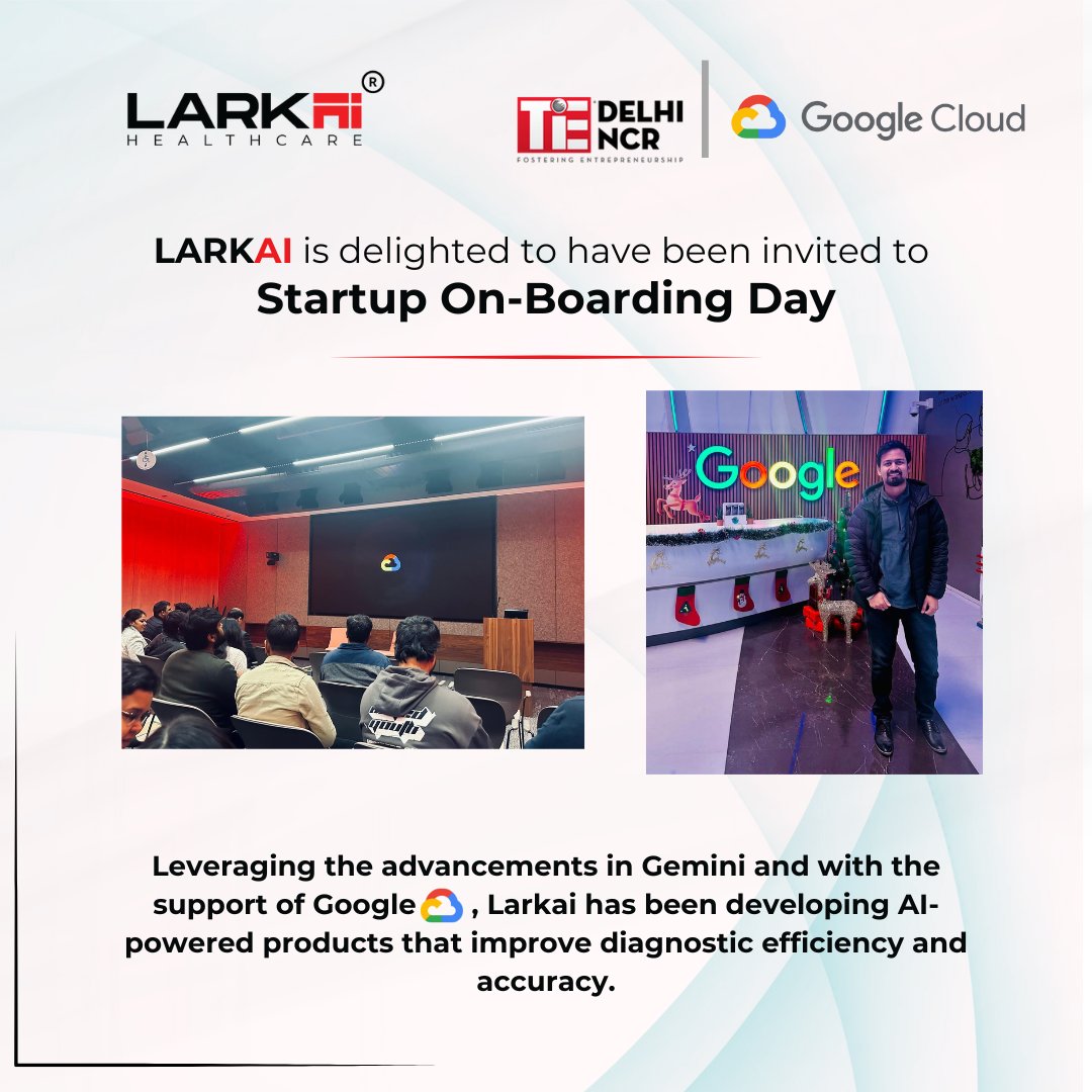 Larkai Healthcare is delighted to have been invited to the Startup On-Boarding Day organized by <a href="/GoogleCloud_IN/">Google Cloud India</a> . The event focused on advancements in #GeminiFlash to #gemini2  and how these cutting-edge technologies can be leveraged for business growth. 
#AI #MEDTECH