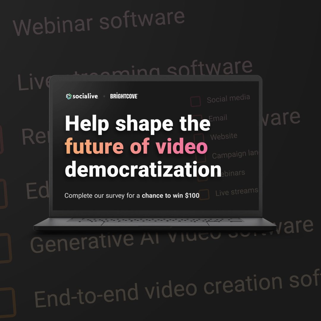 Want to be entered to win $100 AND gain insight into how enterprise video teams create content at scale?

All you need to do is take 5 minutes and fill out our 15-question survey!

socialive.us/video-democrat…

Reminder: you’ll need to leave your business email to qualify.