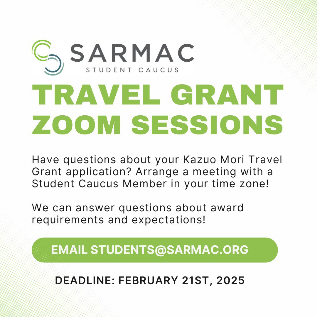SARMAC Students (@studentsarmac) on Twitter photo Have your questions about the Kazuo Mori Student Travel Awards answered by Student Caucus Members! Reach out to students@sarmac.org for a virtual appointment before February 21st! Have your questions about the Kazuo Mori Student Travel Awards answered by Student Caucus Members! Reach out to students@sarmac.org for a virtual appointment before February 21st!