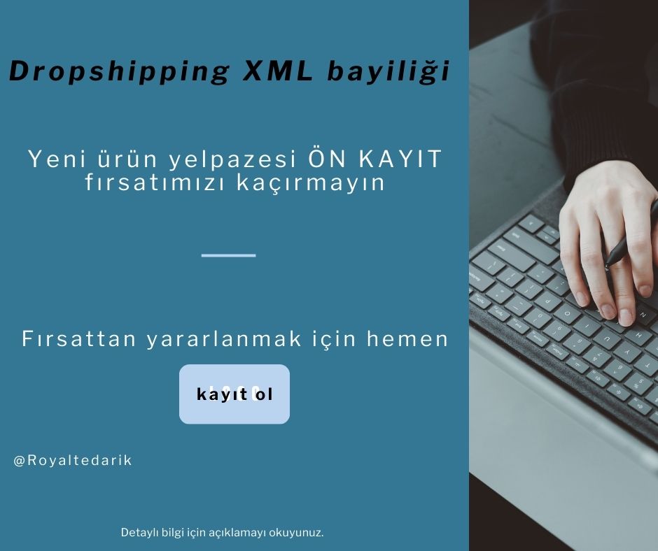 Tüm Entegrasyon yazılımları ile uyumlu Dropshipping Xml Bayiliği Ön başvurusu için Acele edin!
AYRINTILI BİLGİ İÇİN : 
royaltedarik.com/yeni-urun-port…
#dropshipping #stoksuzsatış #xmlbayilik