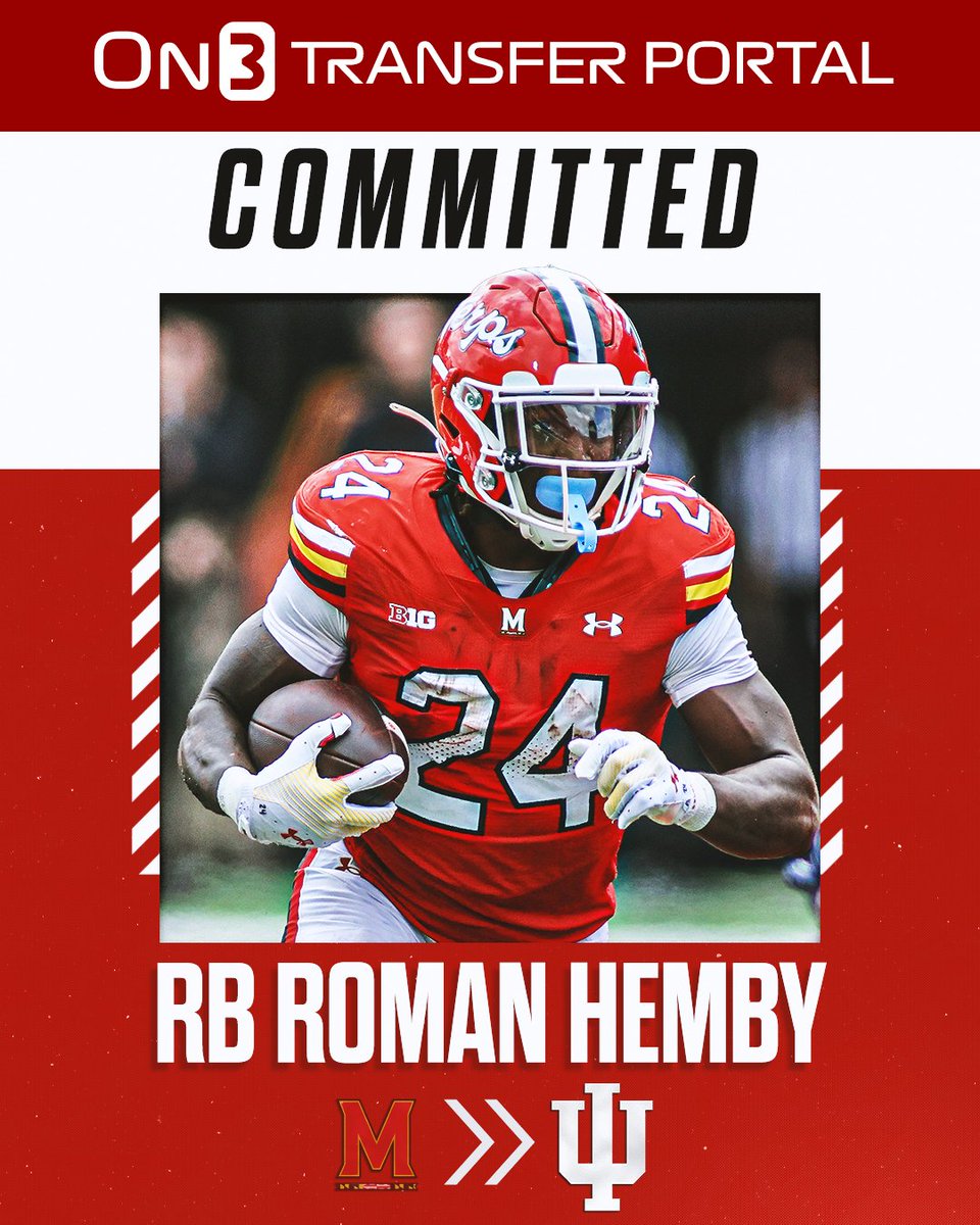 Transfer Portal (@transferportal_) on Twitter photo BREAKING: Maryland transfer RB Roman Hemby has signed with Indiana, <a href="/PeteNakos_/">Pete Nakos</a> reports.
on3.com/college/indian… BREAKING: Maryland transfer RB Roman Hemby has signed with Indiana, <a href="/PeteNakos_/">Pete Nakos</a> reports.
on3.com/college/indian…