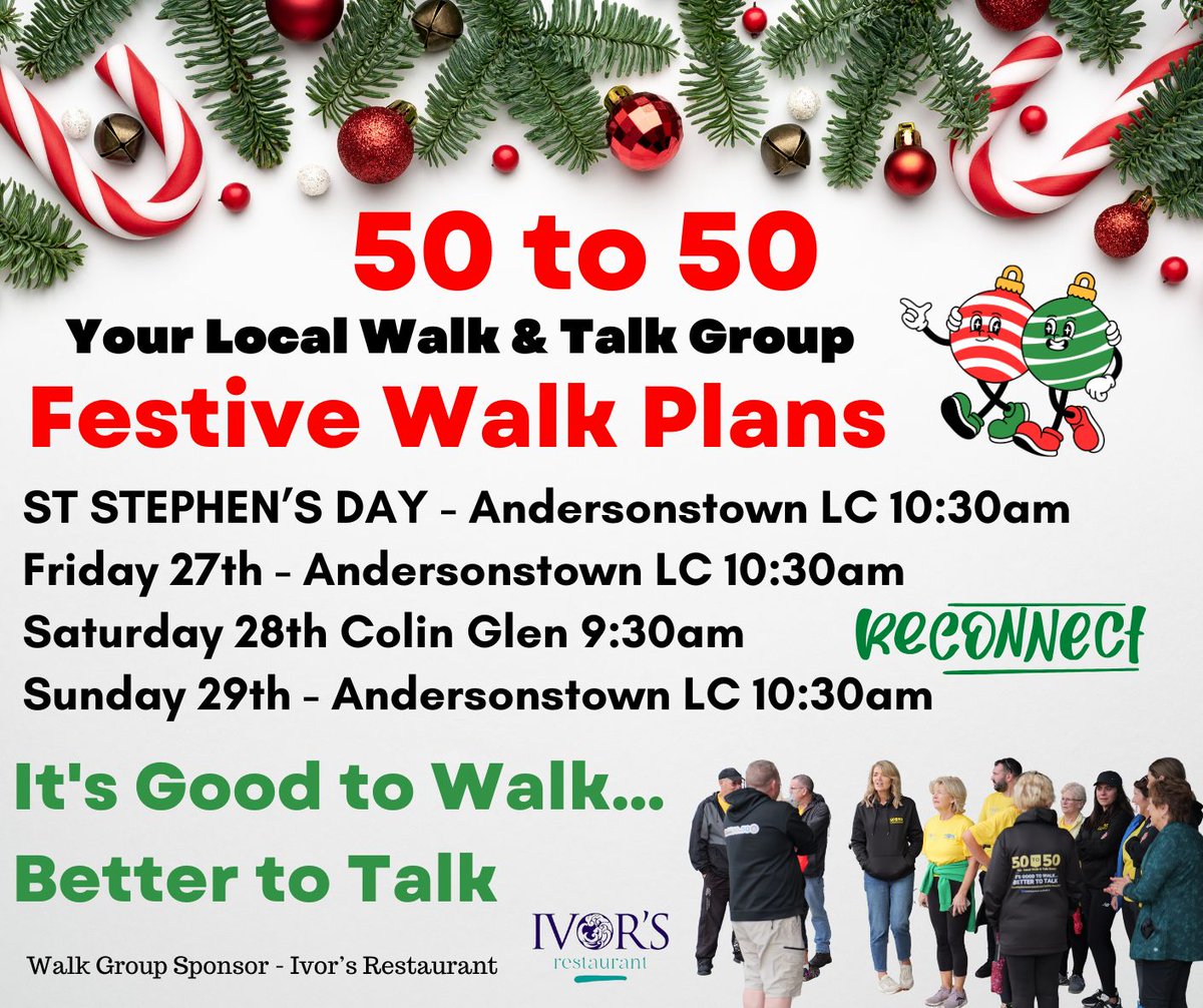 🎅 𝘍𝘦𝘴𝘵𝘪𝘷𝘦 𝘞𝘢𝘭𝘬 𝘕𝘦𝘸𝘴

The 𝟱𝟬 𝘁𝗼 𝟱𝟬 𝗟𝗔𝗦𝗧 𝗪𝗔𝗟𝗞 before Christmas is this evening at 6:00pm and we are calling on all old walkers to reconnect over the Christmas period or New Year. We expect new walkers to join us as well over that period as well.