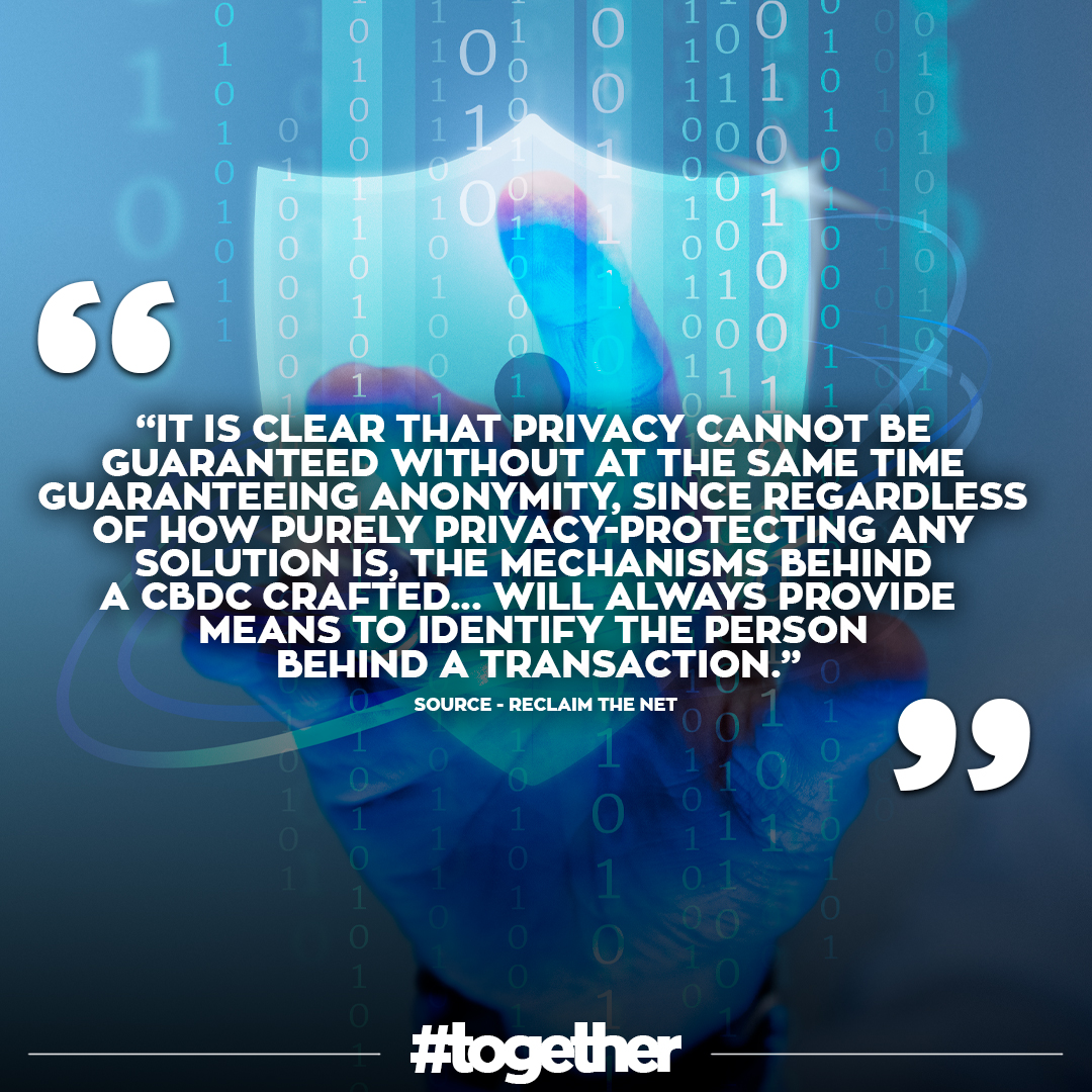 CBDCs: "It is clear that privacy cannot be guaranteed without guaranteeing anonymity" (Central Bank Digital Currency)

"The mechanisms behind a CBDC will always provide means to identify person behind a transaction"

<a href="/ReclaimTheNetHQ/">Reclaim The Net</a> <a href="/hmtreasury/">HM Treasury</a> <a href="/bankofengland/">Bank of England</a> <a href="/RachelReevesMP/">Rachel Reeves</a>