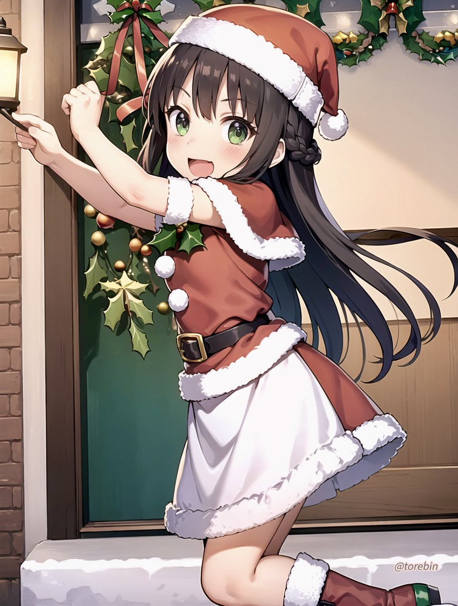 torebin's tweet image. Xmasはサンタ衣装のかわいい女の子達が見れる日なので街に出掛けるよ🎄🤶
（´＞⩊＜）꙳𐂂
Christmas is the day when you can see cute girls in Santa costumes, so I&apos;m going out to town🎄🤶

AI+加筆Retouching🖌️ #AIart