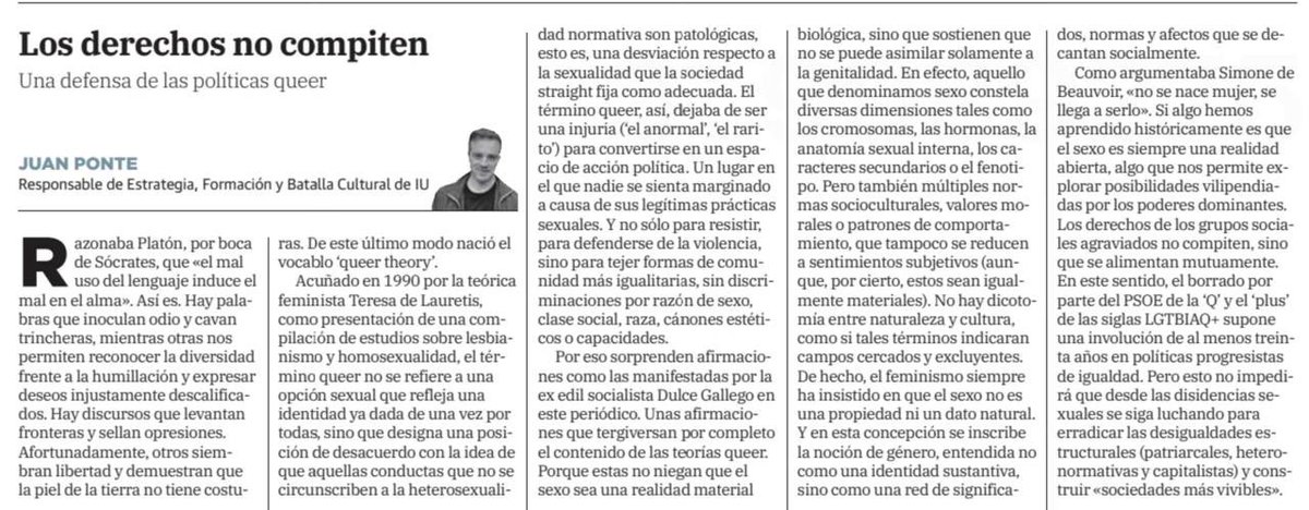 Los derechos no compiten. Frente al borrado de la “Q” y el “+” por parte del PSOE, en este artículo explico brevemente la génesis del concepto “queer” y por qué, siguiendo la estela del feminismo, las políticas queer han contribuido y contribuyen a tejer sociedades más vivibles.