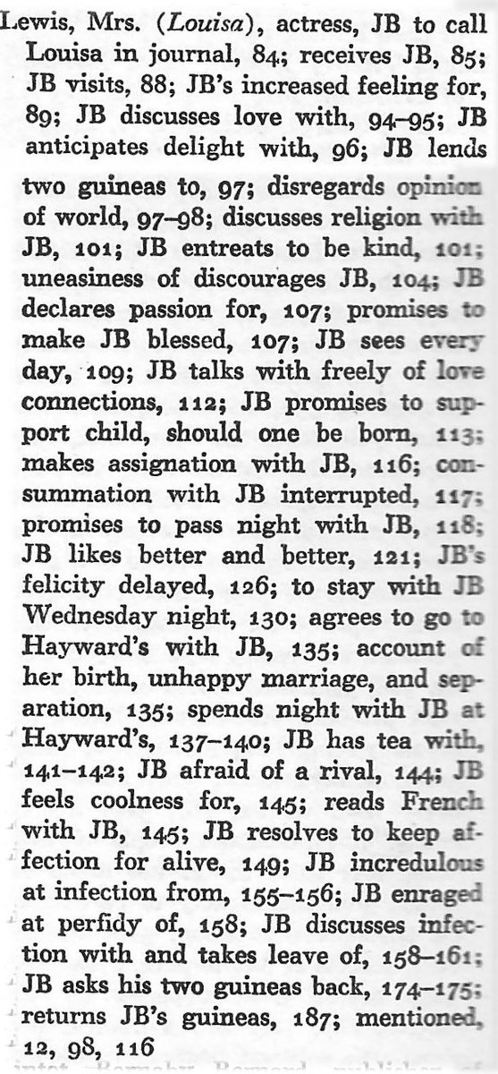 b00le's tweet photo. @Aiannucci @j_amesmarriott Boswell’s London Journal is a delight. Even the index includes this tiny masterpiece (first noted in one of John Julius Norwich’s commonplace books): https://t.co/ZINqSzrjzo