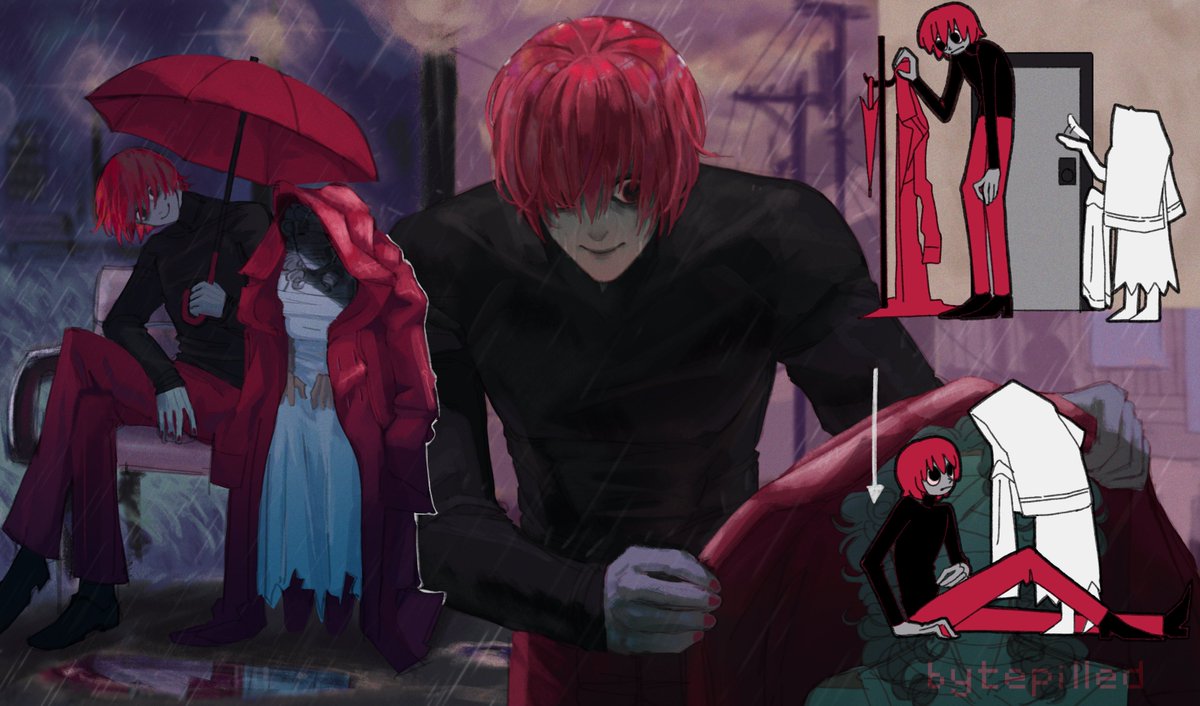 bytepilled's tweet image. drawing this made me realize i should desaturate my colors more and will #homicipher