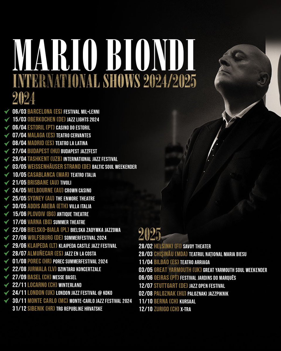 Mario Biondi (@mariobiondi) on Twitter photo 2024 is coming to an end, but don’t worry we have a 2025 full of concerts‼️
Can’t wait.
Tickets available here: linktr.ee/mariobionditour
#mariobiondi #live #tour #internationalshows <a href="/imartsagency/">Internationalmusicandarts</a> 2024 is coming to an end, but don’t worry we have a 2025 full of concerts‼️
Can’t wait.
Tickets available here: linktr.ee/mariobionditour
#mariobiondi #live #tour #internationalshows <a href="/imartsagency/">Internationalmusicandarts</a>