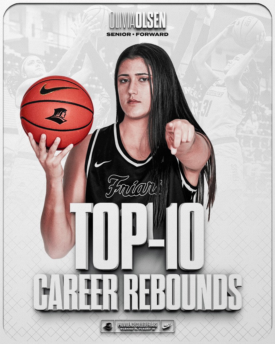 With her 13 rebounds at Seton Hall on Saturday, Olivia Olsen cracked the Top-10 in career rebounding at Providence College.  She currently ranks 9th all-time with 747 boards.