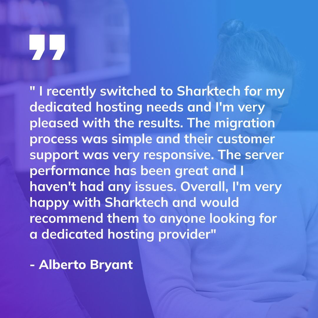 Thank you, Alberto Bryant, for the kind words. Glad Sharktech could deliver! 🚀🦈

#gratitude #customerfeedback #hostingsolutions #cloud