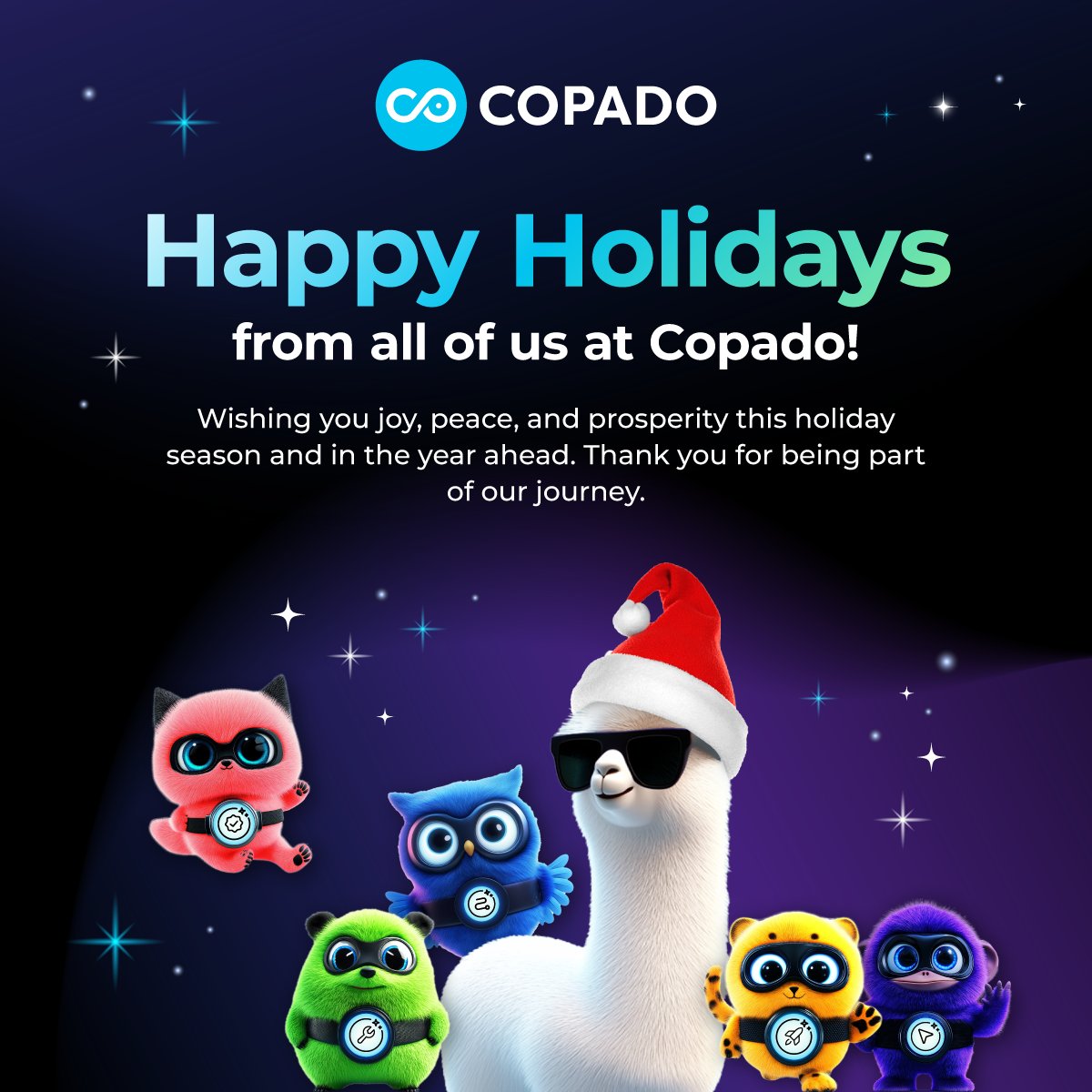 CopadoSolutions's tweet photo. 🎉✨ Here’s to a new year full of smoother releases, faster deployments, and fewer merge conflicts!
We all at Copado wish you a successful and innovative 2025. Let’s make every deployment count! 🚀
#HappyHolidays #CopadoCommunity https://t.co/SuYBakN6Vi