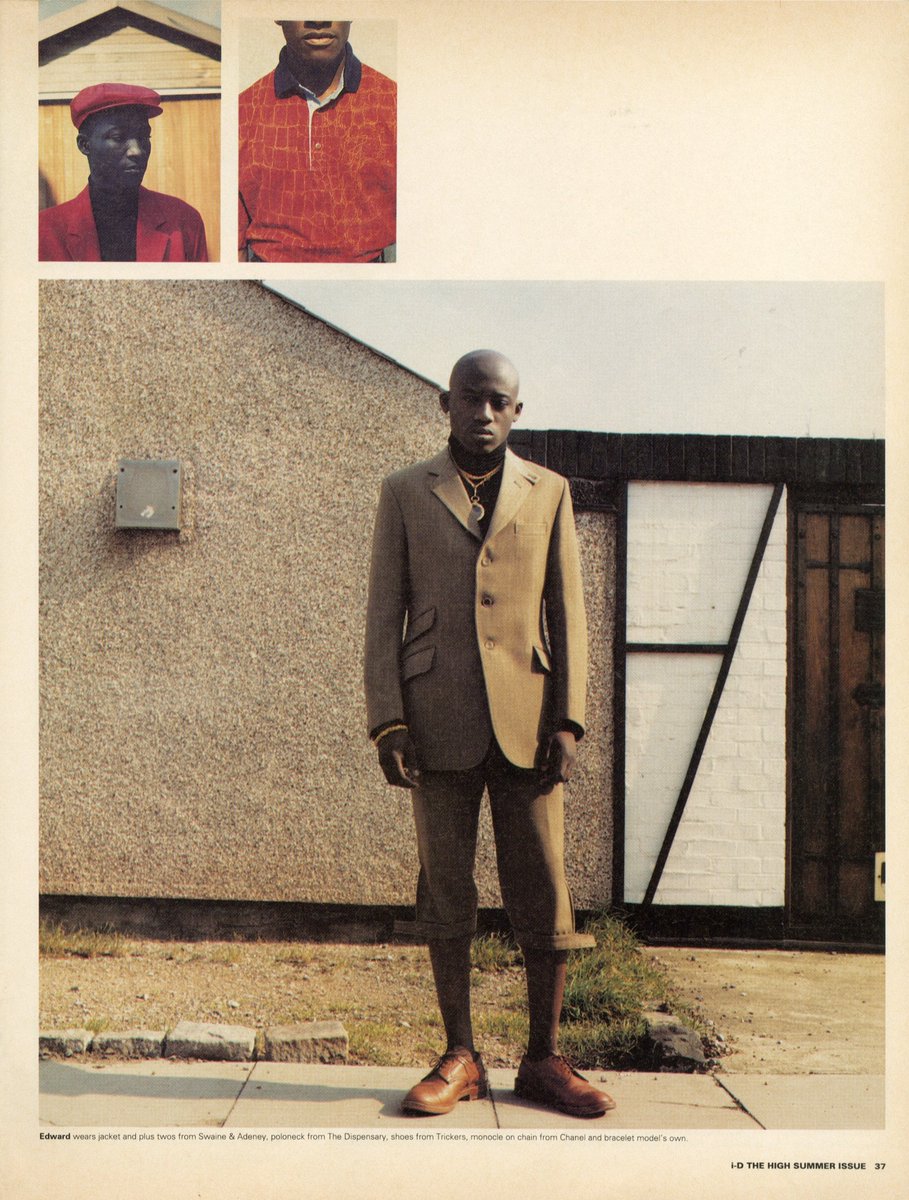 i_D's tweet photo. The 1991 i-D editorial celebrating Black dandy style by Edward Enninful, Simon Foxton and Jason Evans is now being celebrated by the Tate in a new exhibition. https://t.co/EkvwOwVQkA