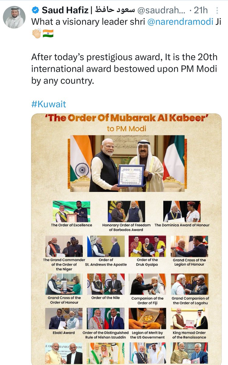mohittyagi's tweet photo. Modi is such a minority oppressor that so many countries gave him the highest award and Lehru was so much popular abroad that he has to give himself Bharat Ratna 😥😥
#ModiInKuwait https://t.co/aNw2evCzp5