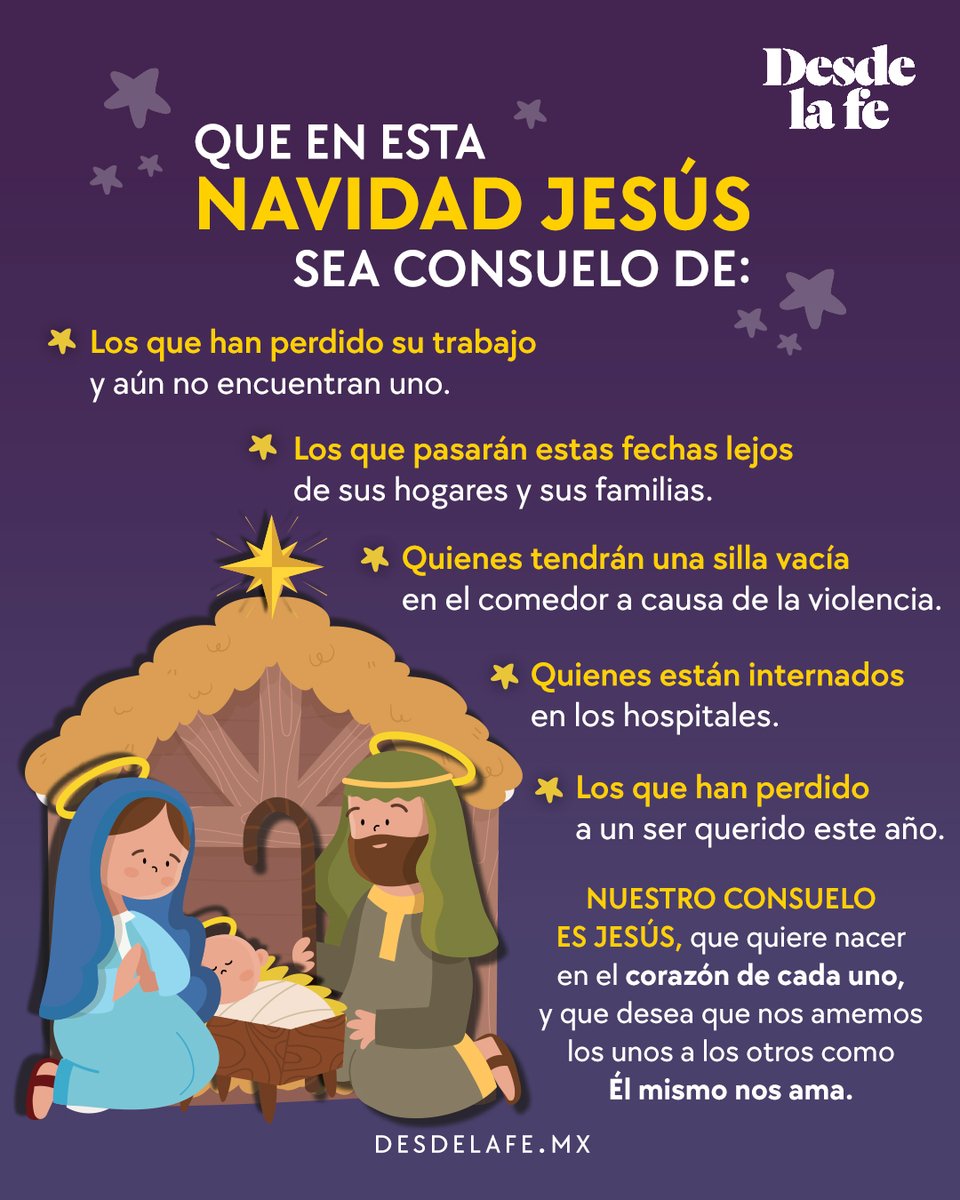 Que Jesús ilumine nuestras vidas y nos muestre el camino hacia la paz y la salvación. Recuerda que, con su Nacimiento, nos llena de consuelo y nos invita a vivir con esperanza. 🙏 #Navidad2024

¿Por qué debemos acoger a los pobres en Navidad? 👉 desdelafe.mx/amigos-de-los-…