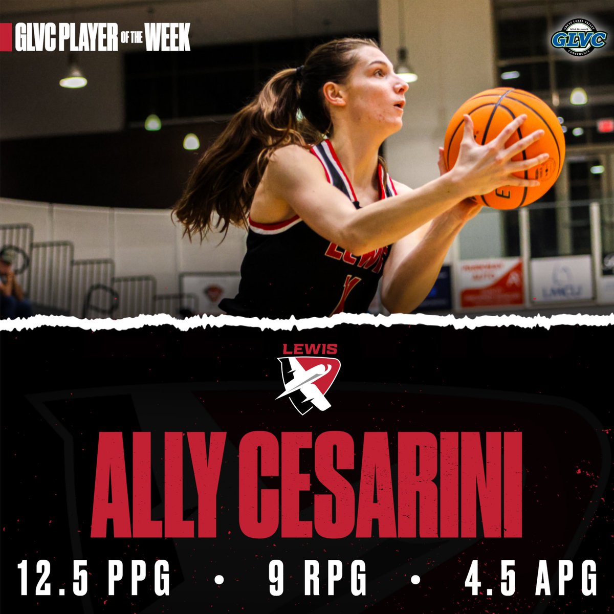 Lewis Womenโs Basketball ๐โ๏ธ (@lewiswbball) on Twitter photo Ally Cesarini has been named <a href="/GLVCsports/">Great Lakes Valley Conference</a> Player of the Week!
#FlyAsOne Ally Cesarini has been named <a href="/GLVCsports/">Great Lakes Valley Conference</a> Player of the Week!
#FlyAsOne