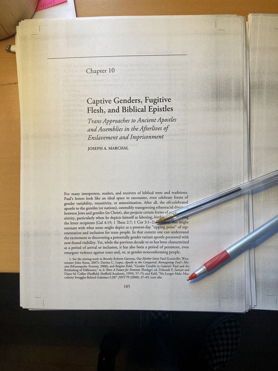 Can’t reasonably put off reviewing the proofs of my own chapter for *Trans Biblical* any longer

(“Captive Genders, Fugitive Flesh, and Biblical Epistles: Trans Approaches to Ancient Apostles &amp; Assemblies in the Afterlives of Enslavement &amp; Imprisonment” coming this spring!)