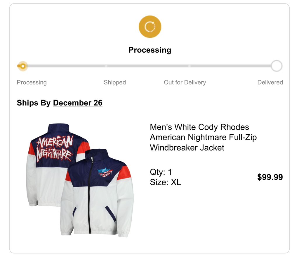 ooberfan's tweet photo. The new @CodyRhodes jacket is finally on the #wwestore … massive thank you and appreciation to @CastagnaTiffany for the heads up it dropped! ❤️ INSTA BUY! ❤️🤍💙👑🐐 https://t.co/Ig0j3fErhW