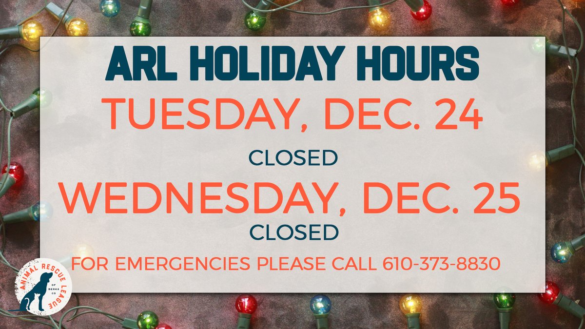 ARL HOLIDAY HOURS: The ARL will be closed Tuesday Dec. 24 &amp; Wednesday Dec. 25.