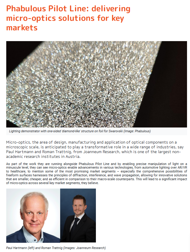 PHABULOuS Pilot Line (@phabulous_eu) on Twitter photo Paul Hartmann and Roman Trattnig from @JOAN_RESEARCH share their insights after 5 years of coordinating the Pilot Cases for the PHABULOuS Pilot Line.
Read the full article in <a href="/electrooptics/">Electro Optics</a>
shorturl.at/xLp5T
#MicroOptics #Photonics <a href="/Photonics21/">Photonics21</a> #ARVR #Automotive Paul Hartmann and Roman Trattnig from @JOAN_RESEARCH share their insights after 5 years of coordinating the Pilot Cases for the PHABULOuS Pilot Line.
Read the full article in <a href="/electrooptics/">Electro Optics</a>
shorturl.at/xLp5T
#MicroOptics #Photonics <a href="/Photonics21/">Photonics21</a> #ARVR #Automotive