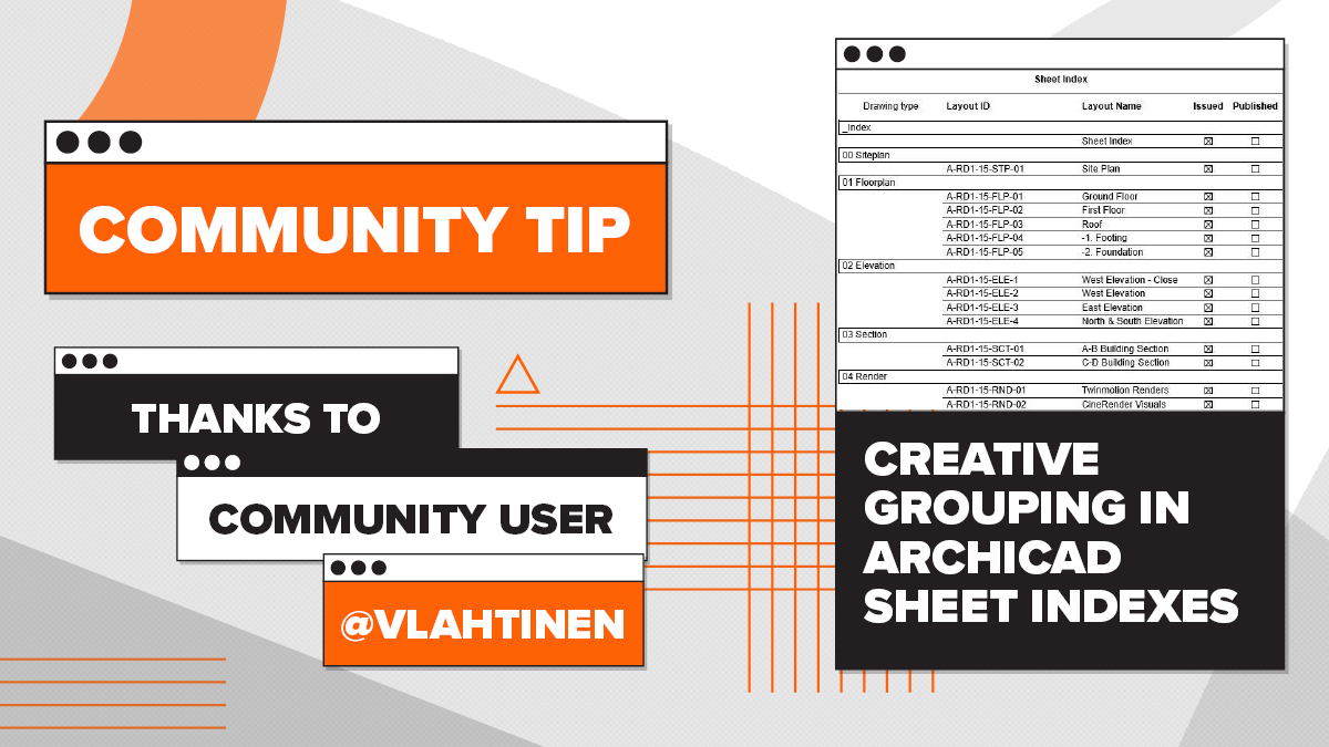 GRAPHISOFT's tweet image. December&apos;s Tip of the Month is here! 🎯 Discover three smart ways to organize your Archicad sheet indexes. Big thanks to our community experts for sharing their insights! 🫶
bit.ly/3ZZ8k8q

#Archicad #BIM #ArchicadTips