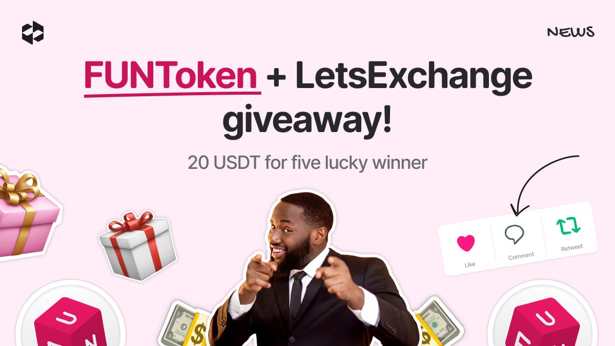 FUNtoken_io's tweet photo. 🥳FUNToken x LetsExchange giveaway!

Community, New Year's is coming soon and that means it's time for giveaways!

🎁Gifts:
100 USDT = 20 USDT for 5 winners!

Terms:
☑️ Subscribe to @letsexchange_io and @FUNtoken_io 
❤️ Like
💬 Comment
📢 Retweet

The winner will be chosen from those who fulfilled all the conditions using a randomiser.

Results in December 30.

Good luck everyone!