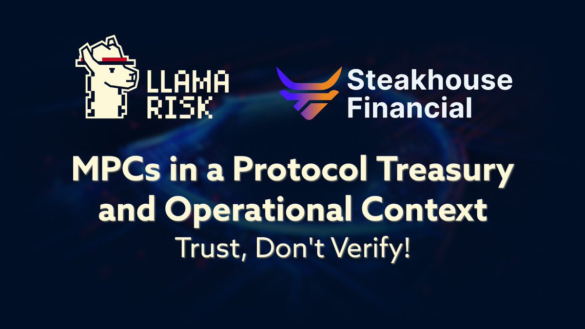 LlamaRisk (@llamarisk) on Twitter photo Multiparty Computation (MPC) wallets are commonly used in DeFi, offering robust security and flexible key sharing. Unlike multisigs, which display cosigners and thresholds, MPCs appear as EOAs on blockchain explorers. We teamed with <a href="/SteakhouseFi/">Steakhouse Financial</a> for this last research of 2024! Multiparty Computation (MPC) wallets are commonly used in DeFi, offering robust security and flexible key sharing. Unlike multisigs, which display cosigners and thresholds, MPCs appear as EOAs on blockchain explorers. We teamed with <a href="/SteakhouseFi/">Steakhouse Financial</a> for this last research of 2024!