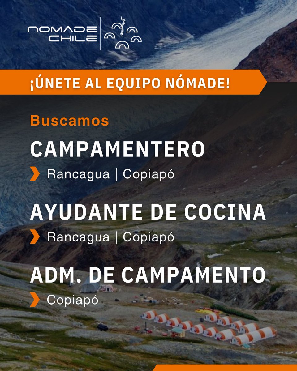 nomadechile's tweet photo. ¡Prepárate para un 2025 lleno de desafíos 🚀! #HayPega en Nómade Chile

¿Qué debes hacer para postular?
Envía tu CV actualizado al correo rrhh@nomadechile.cl
e Indica el cargo y ubicación correspondiente al que quieras postular.

#EmpleosMineros #TrabajosChile #Minería https://t.co/HFv0gC7m31