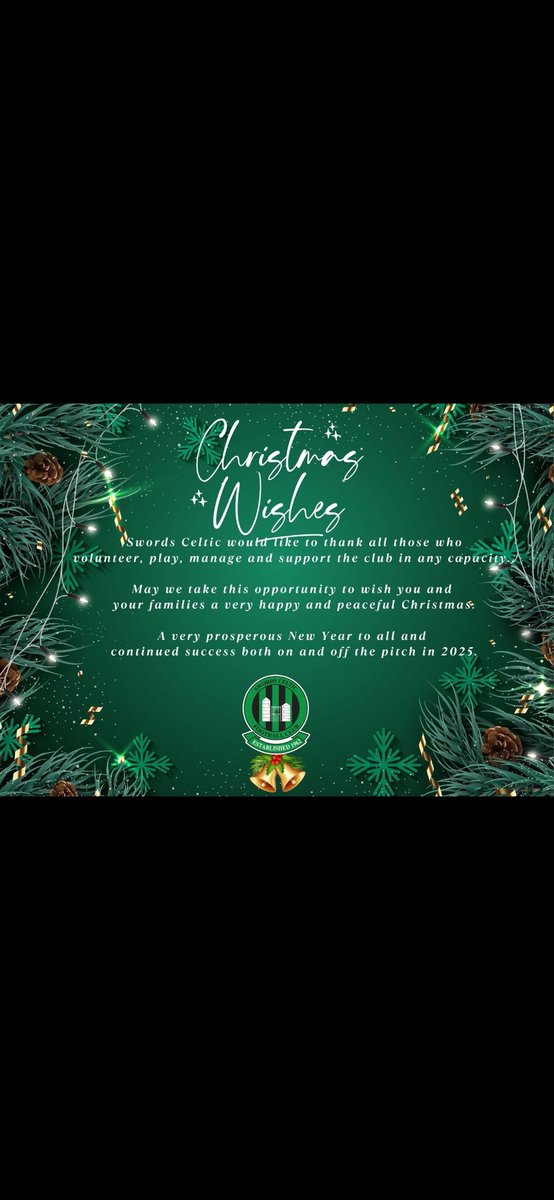 Merry Christmas, everyone, from Swords Celtic 🎄⚽️

🟢⚫️⚽️🟢⚫️

#SwordsCeltic
#SCFCThisIsOurClub
#MerryChristmas