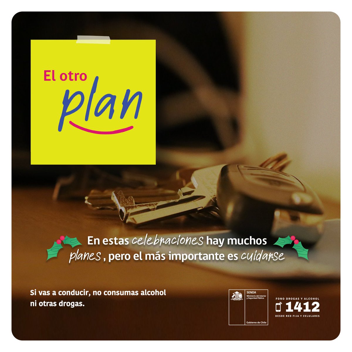 Recuerda que, si vas a beber en estas fiestas, #ElOtroPlan es pasarle tus llaves al conductor designado para asegurar un regreso a casa sin sobresaltos.
#SENDAesPrevención