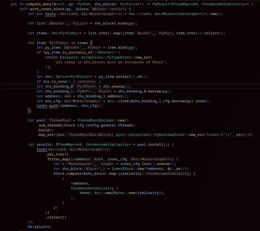 c3rb3ru5d3d53c's tweet photo. One to many #binlex multi-threaded block chromosome comparisons in Python bindings bypassing the dreaded Python Global Interpreter Lock (GIL). https://t.co/nW3yy9keCO