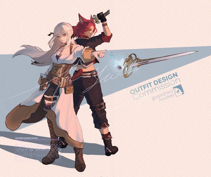 Outfit commission for Yuri~Two girls as adventurers!  