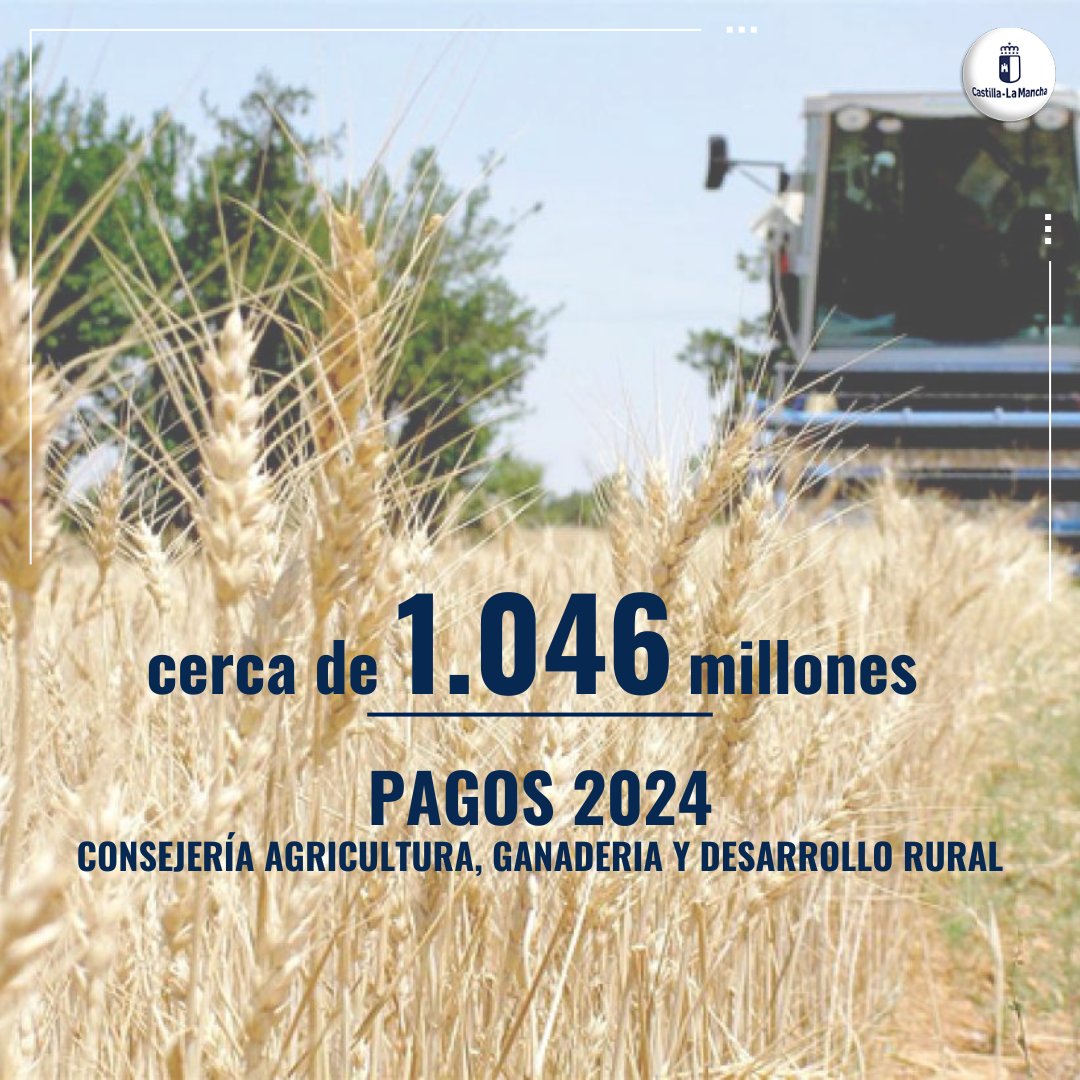 Apoyo a agricultores, ganaderos, cooperativas e industrias agroalimentarias en 2024 👇

‼Pagados casi 1.046 millones de euros‼

ℹ Aquí puedes ver toda la información de los pagos por líneas: castillalamancha.es/node/394365

#CLM