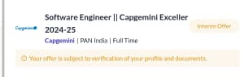 Dhairy2k3's tweet photo. @CapgeminiIndia Could you please clarify the discrepancy in offer status on Superset? It shows both 'Placed' and 'Interim Offer' for a friend. Others from college have received LoIs, but my friend hasn't. Please clarify and provide timeline. Thanks." https://t.co/Z7fX2RVfSd